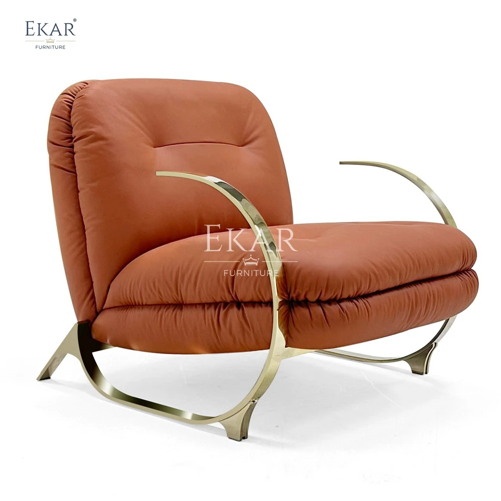 Modern Elegant Brass Lounge Chair Embossed Craftsmanship Home Office Apartment Living Room Dining Hospital Outdoor Bar Leather