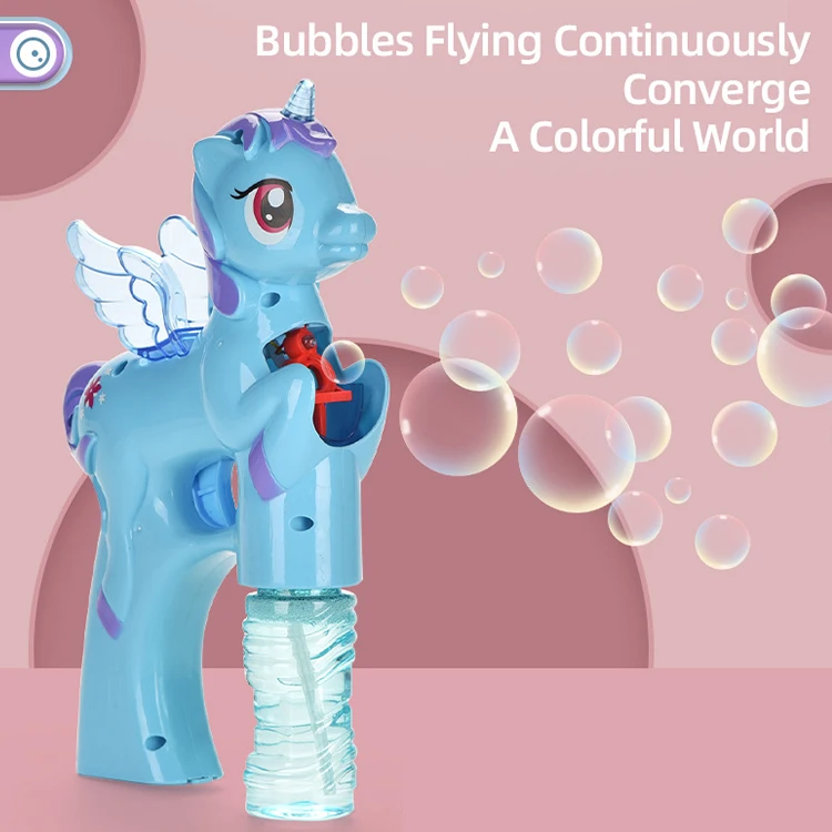 Бластер с изображением единорога со светом и звуком включает в себя 1 пузырьковый пистолет 2 бутылки Пузырькового решения для девочек