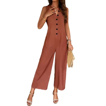 European and American Women's Wear 2024 Spring and Summer Fashion Temperament Elegant Solid Color Jumpsuit