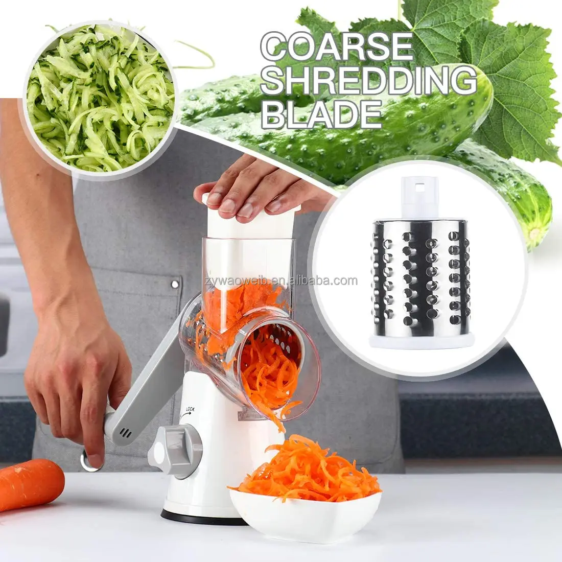 Rotary Cheese Grater Shredder 3 Multi Blade Manual Vegetable Slicer with Non-slip Suction Base Nuts Grinder Cheese Shredder With