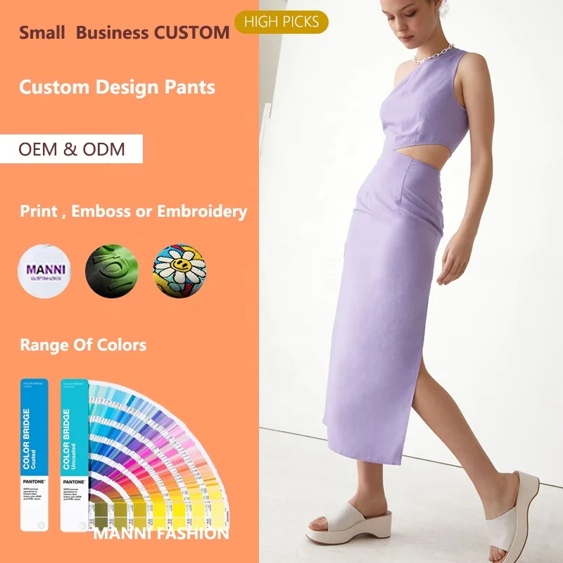 MANNI Rayon Dresses Color Dress One Shoulder Sleeveless Linen Cut Out Midi  Lilac Purple Women Summer Casual Dresses OEM Service