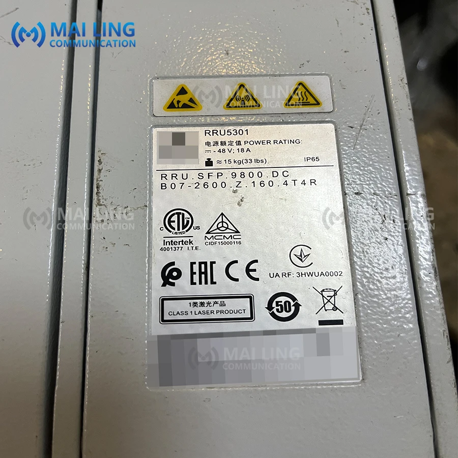 DC -48V RRU 5301 2600MHZ Remote Radio CLASS 1 Laser Product 160W 4T4R 02311PFF Telecomm Equipment for Base Station Use