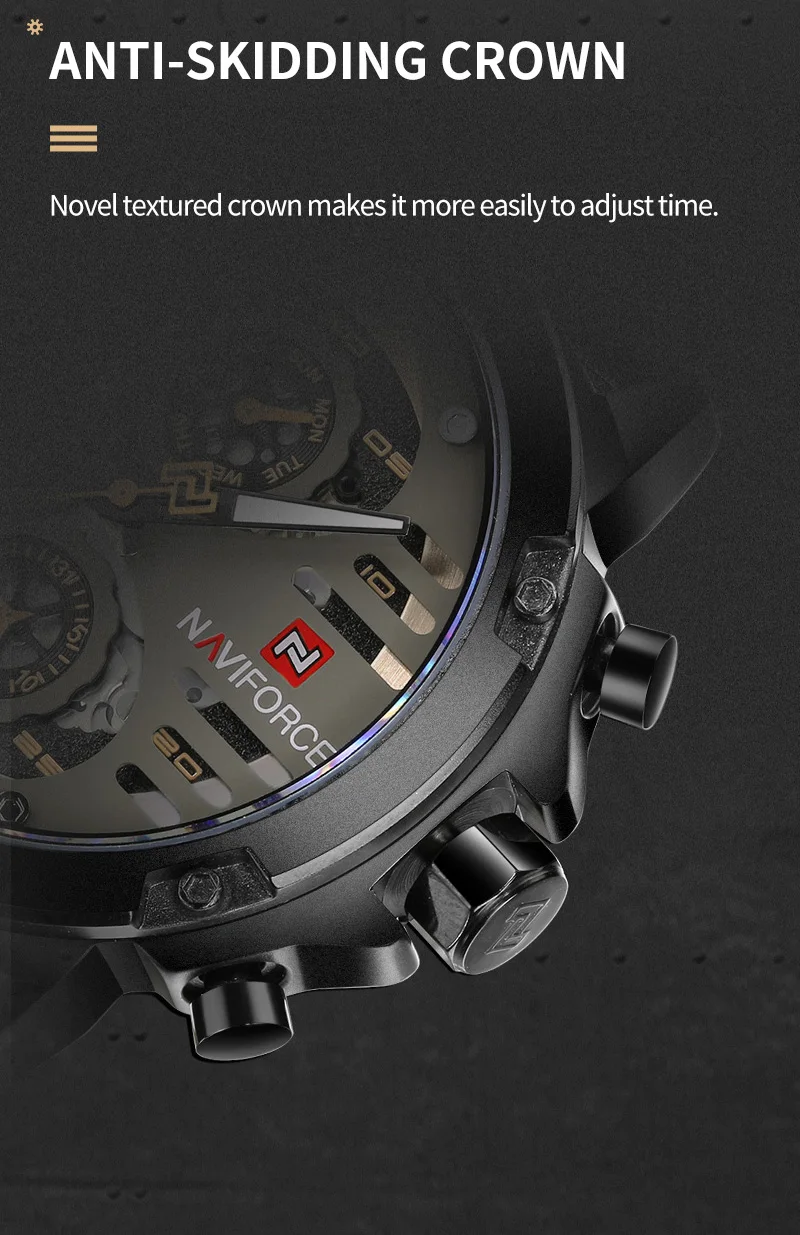 NAVIFORCE NF9110 Multi Function Man Japanese Quartz Watches Day Week Water Resistant Wrist Watch Display Stands Watch