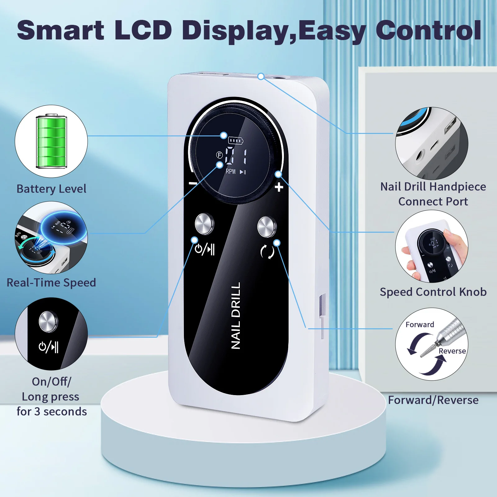 New Cross-border Professional Nail Unload v 2 Grinder 45000 Rpm Accumulator Portable Electric Nail Grinder