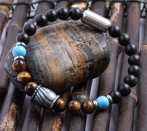 Mens Beads Bracelets Jewelry Men Stainless Steel Magnetic Clasp Damascus Steel Beaded Bracelets