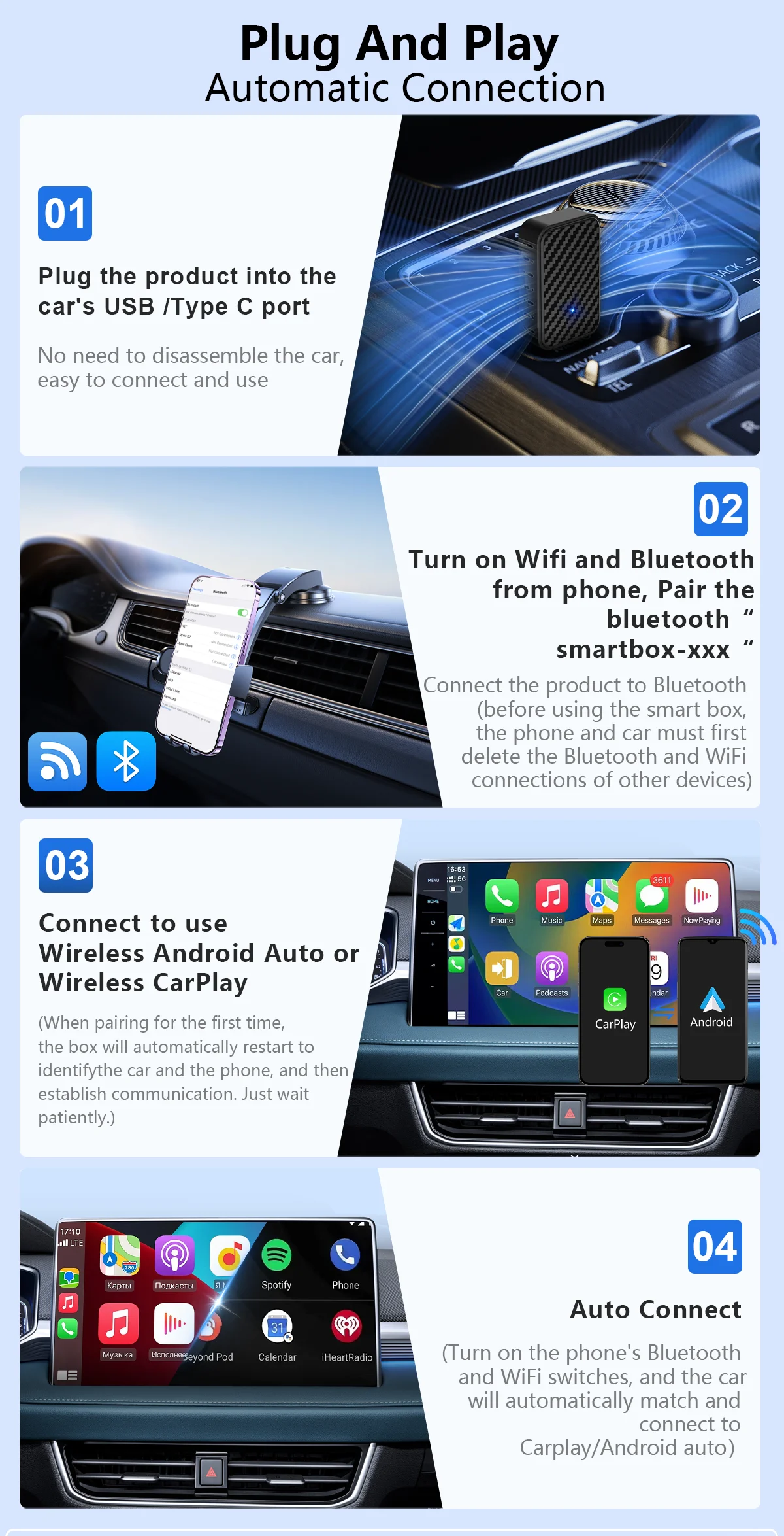 Mini 2 in 1 USB Wired to Wireless Carplay Adapter for Apple Carplay Android Auto Wireless Adapter CarPlay Ai Box - view 6