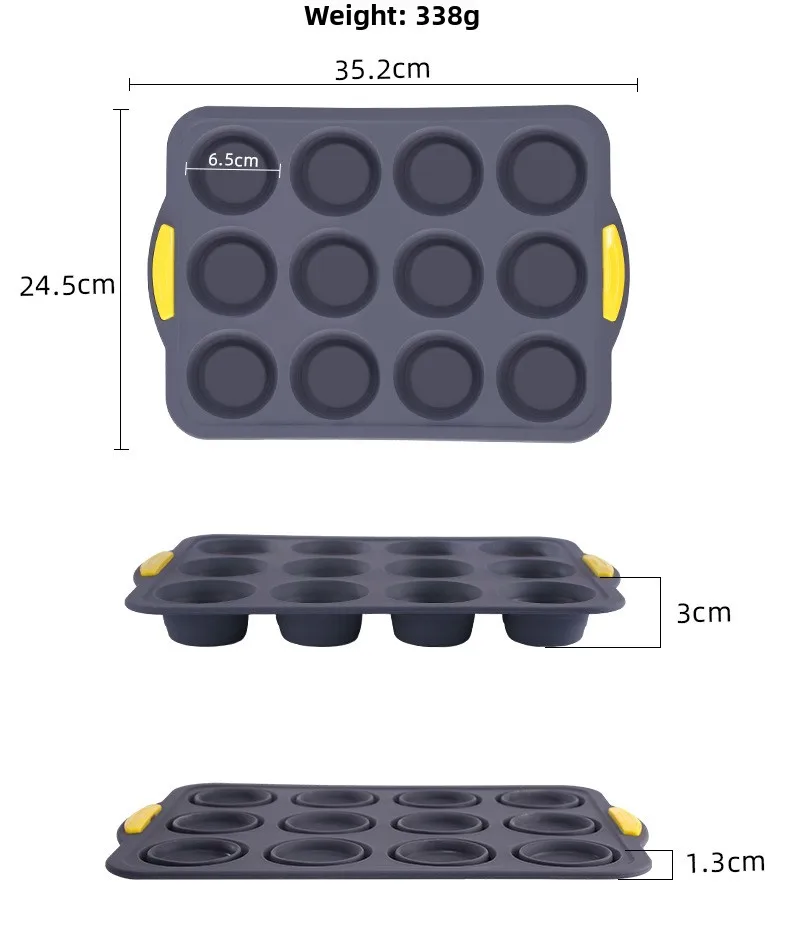 Silicone Muffin Cup Mold with Frame 12 Round Cake Baking Plate Oven Baking Mold Pudding Jelly Mold Non-Stick Reusable factory