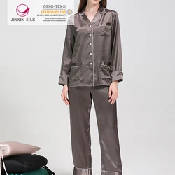 22momme classic Piping design 100% silk comfortable big size women wear Pajamas night wear NO 6