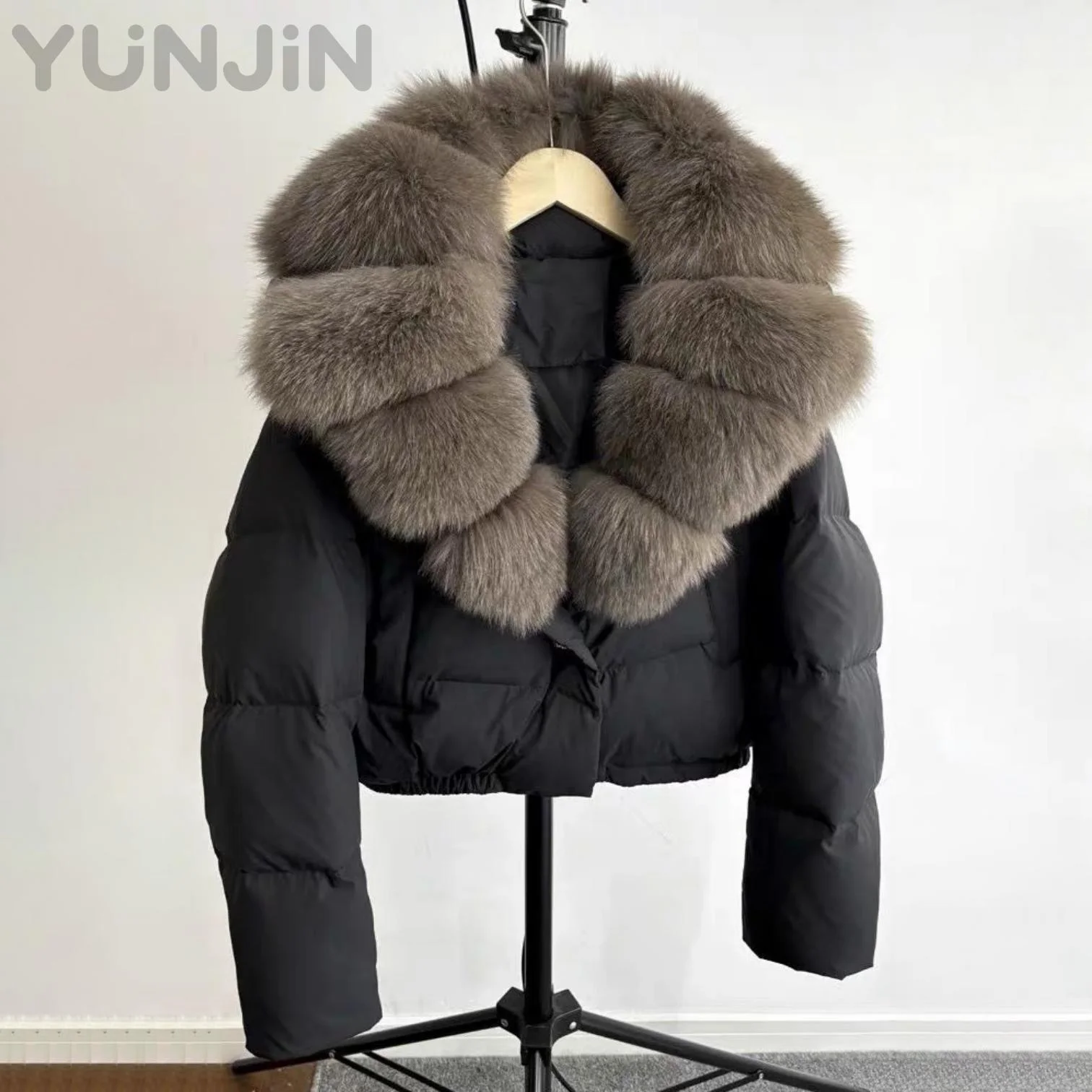 Luxury Women's Big Natural Fox Fur Collar Coat