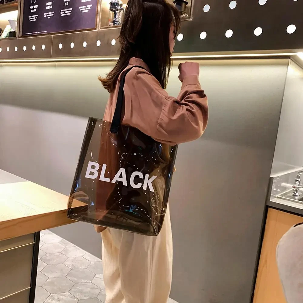 Transparent Women Jelly Bag PVC Plastic Shoulder Shopping Spring Summer Beach Leisure Tote Bag