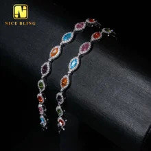 New custom made colorful moissanite bracelet 925 silver hip hop iced out jewelry marquise diamond tennis necklace bracelet