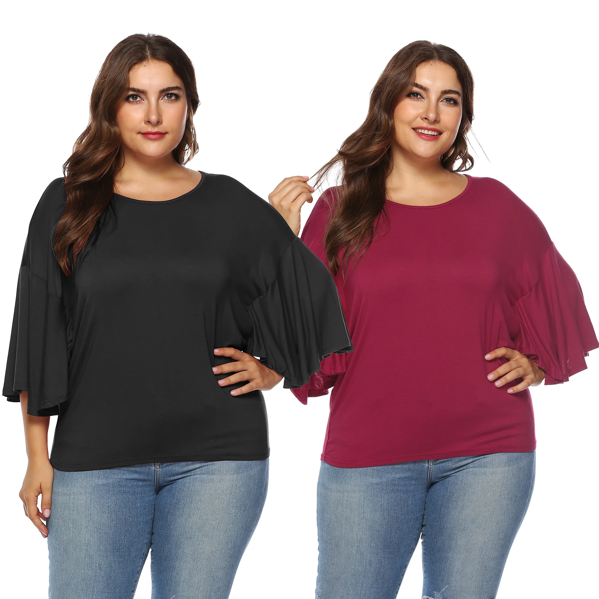 Wholesale Plus Size Women Ruffle Half Ruffle Sleeve Blouse Shirt Tops With  Factory Price - Buy Plus Size Blouse Shirt,Ruffle Sleeve Tops,Half Sleeve  Blouse Product on Alibaba.com