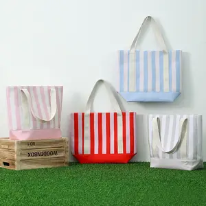 Custom Overnight Bag Wholesale Personalized Stripe Teacher Bag Women  Canvas Shoulder Bag Factory Sale Canvas Striped Tote Bag