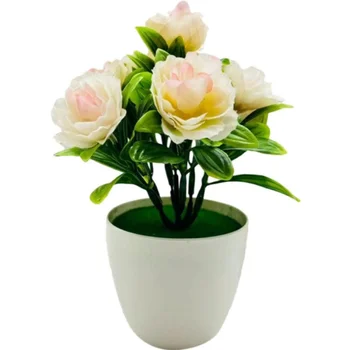 Artificial Flowers Small Potted Rose Silk Flowers in Pot for Dining Table Center Arrangement Office Farmhouse Decoration