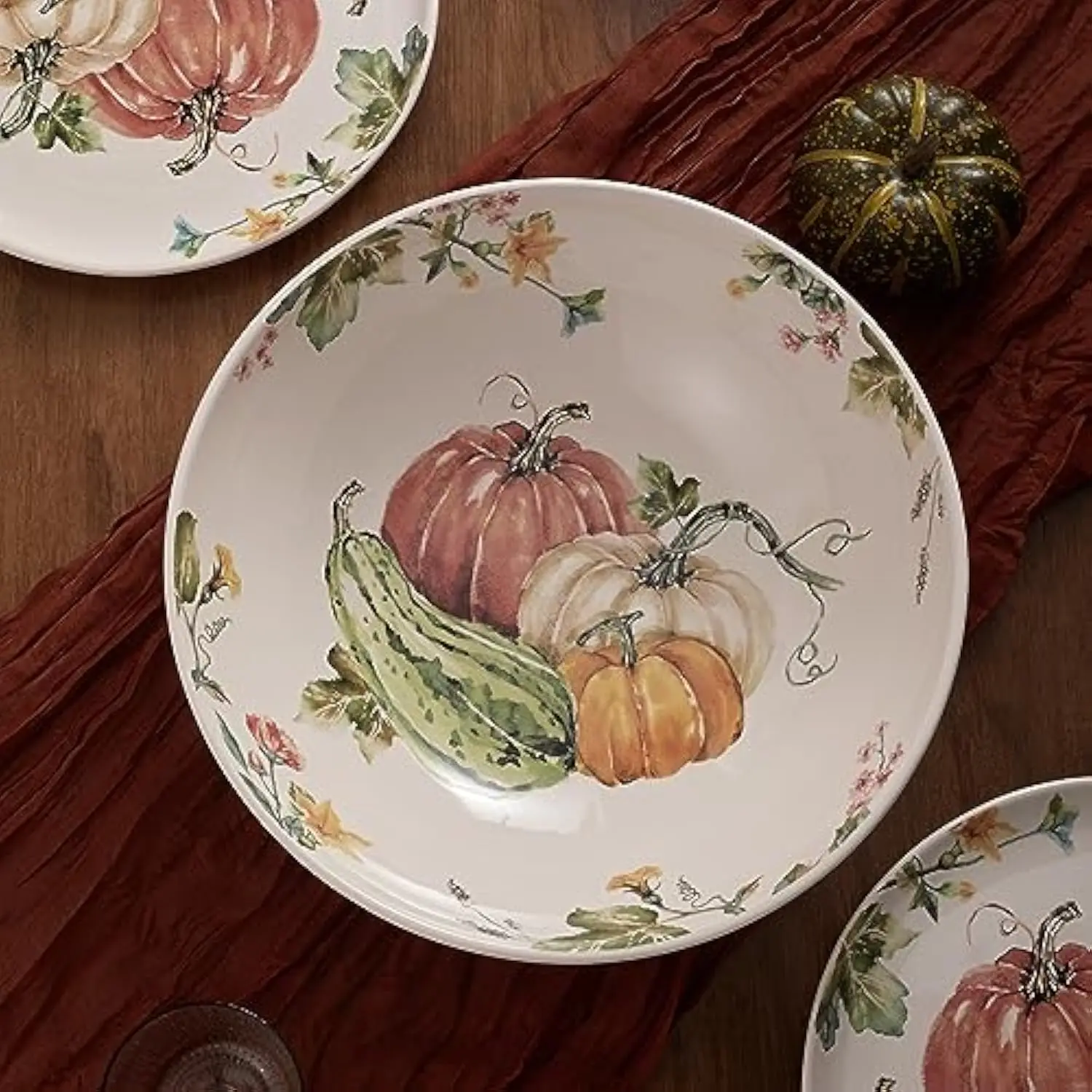 Customizable Pumpkin Feast Ceramic Serving Bowl, Microwave and Dishwasher Safe, Factory Direct