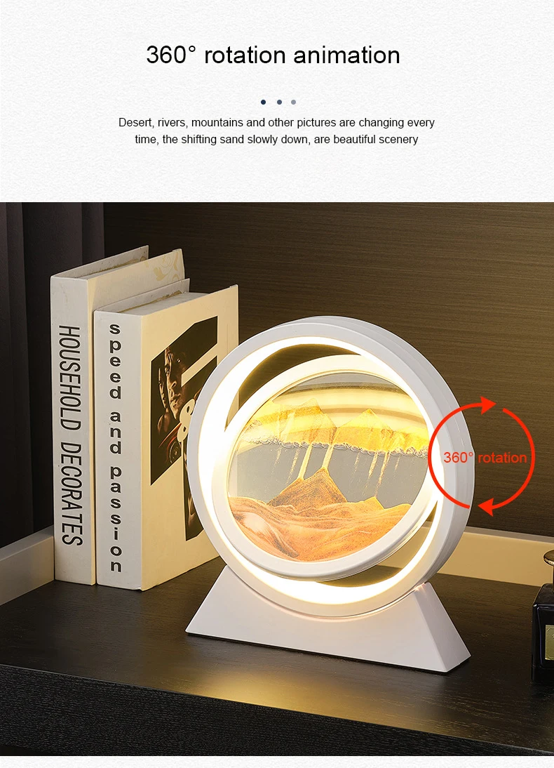 Creative Quicksand Painting Hourglass Relaese Stress and Anxiety Indoor Desktop 3D Sand Painting Dynamic Sand Painting LED Lamp