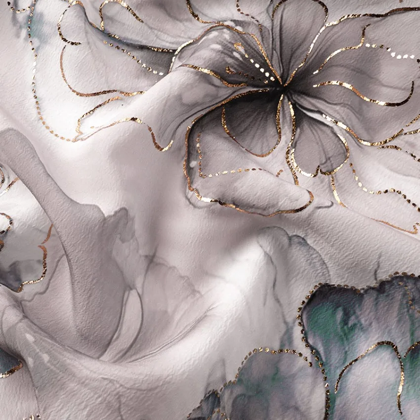 Popular Custom Floral Design Digital Print Glitter Flower 100% Polyester Foil Chiffon Koshibo Crepe Fabric with Gold Foil Print