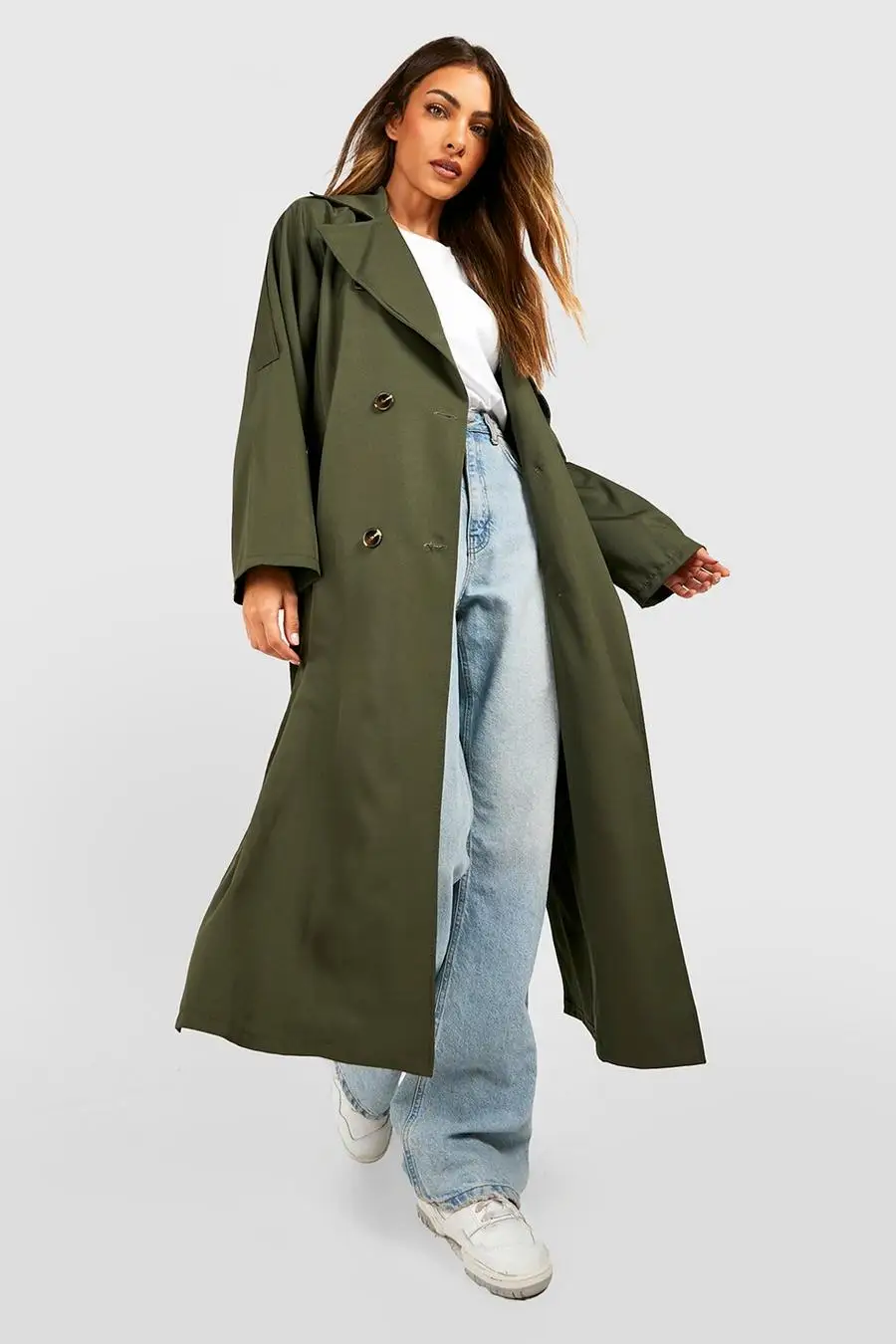 Oem Customized Manufacturer Army Green Relaxed Notched Collar Double  Breasted Long Sleeves Oversized Long Trench Coat For Women - Buy Army Green  Trench Coat,Oversized Trench Coat,Trench Coat Product on 