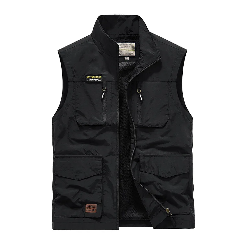 Men's High Quality Multi Pockets Jacket Plus Size Solid Color Fishing Volunteer Vest Slim Fit Vintage Jackets_voghion.com