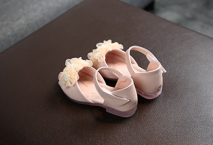 2021 hot sale  fashion  Pearl flower princess Soft bottom children's shoes MS321