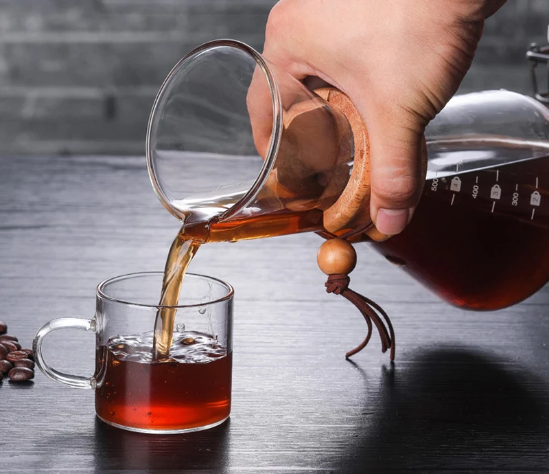 Custom Handmade Cafe Filter Pour Over Jug Pourover Drip Glass Coffee Pot With 400ml 600 ml 800ml