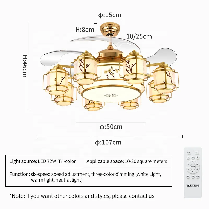 Chinese Style Fan Lamp 42inch Ceiling Fan With Light and Remote Control Traditional 2 in 1 Fan Light for Dining Living Room
