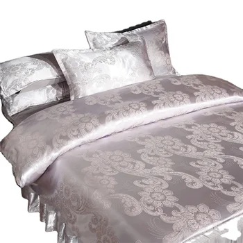 Jacquard printed satin silk bedding 4pcs suit bedsheet bed skirt bedding set polyester duvet cover