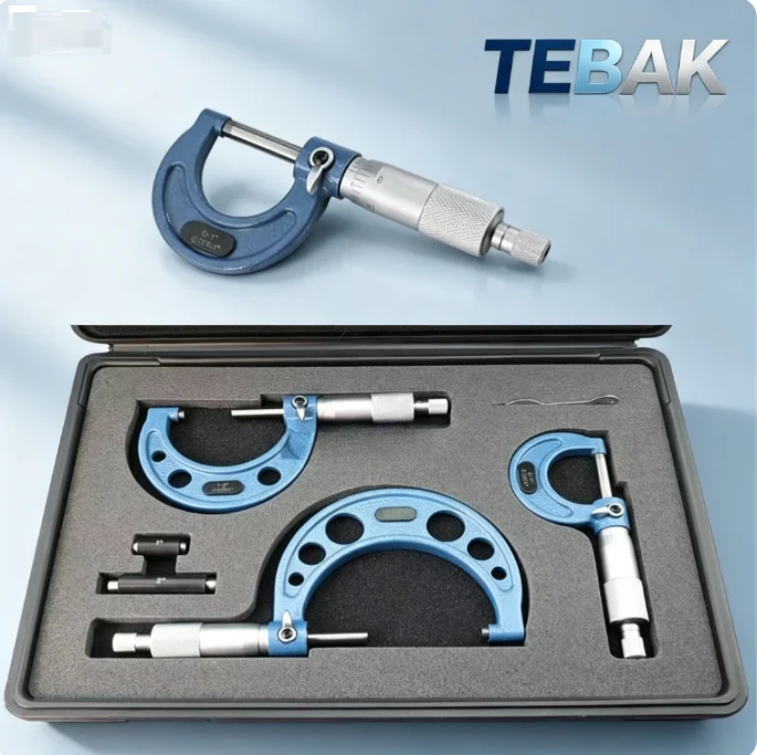 TEBAK Industrial High Precision Spiral Outside Diameter Micrometer Kit 0-100mm External Measuring Micrometer Set 3/4/6 Pieces