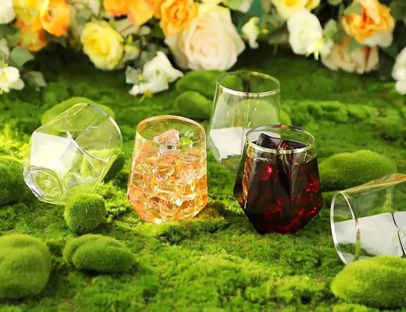 64 Pack 12 Oz Diamond Shaped Plastic Stemless Wine Glasses Disposable