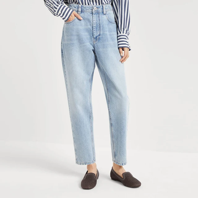 Wholesale Women's Vintage Washed Straight Fit Jeans-100% Premium Cotton High Waist Distressed Denim Embroidery & Rivet