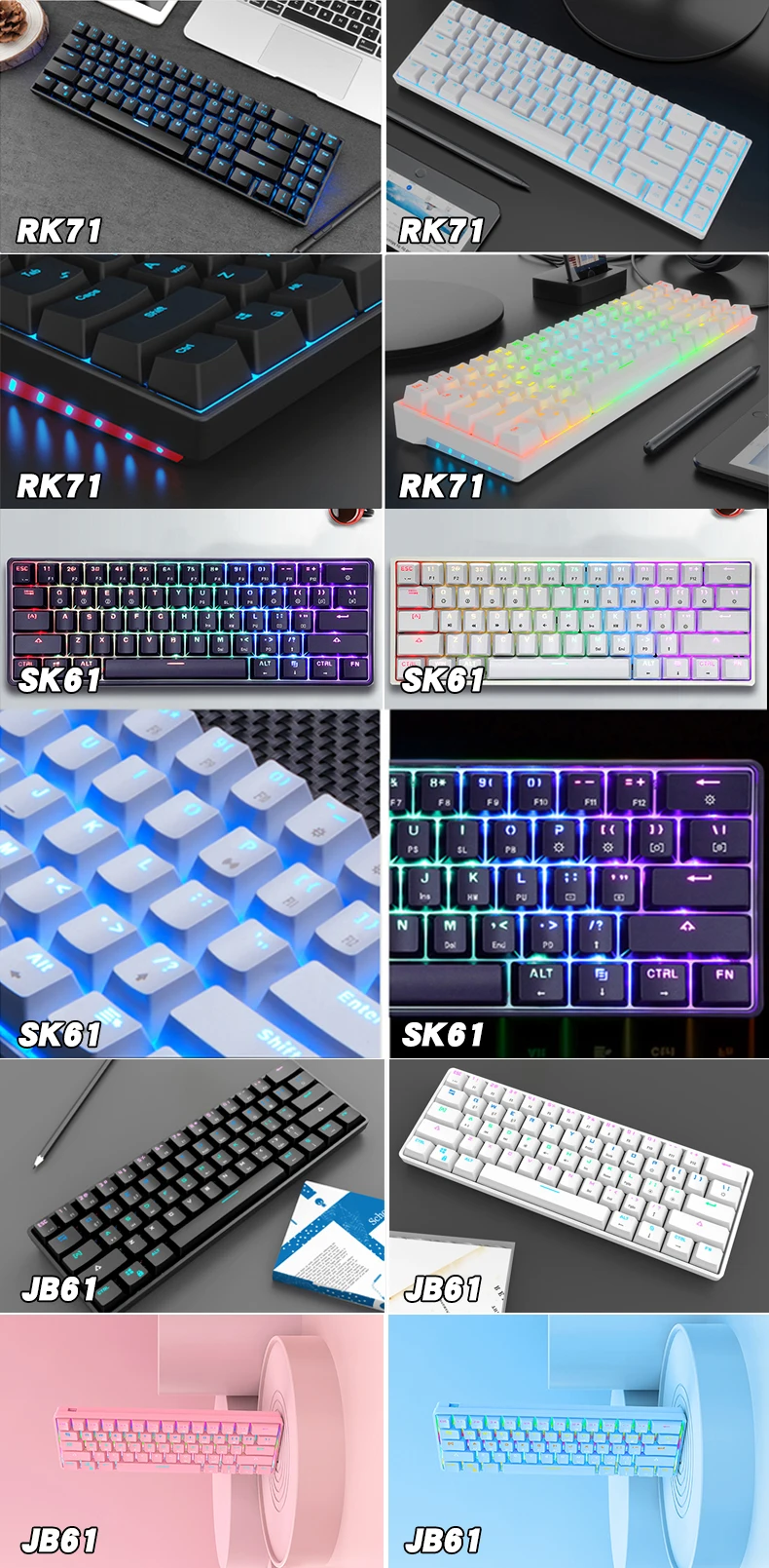 Gk61 Sk61 Abs Keycaps Brown Switch 61keys Mini Rgb Mechanical Gaming ...