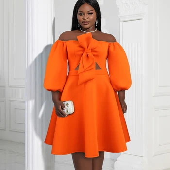 Sexy Summer Cut Out Bow A Line  Backless Orange Women Cocktail Dresses