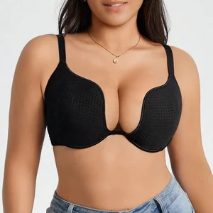 Fashionable Style Women's Sexy Push-Up Underwire 3/4 Cup Lifting Bra with Solid Pattern and Knitted Material for Big Breasts