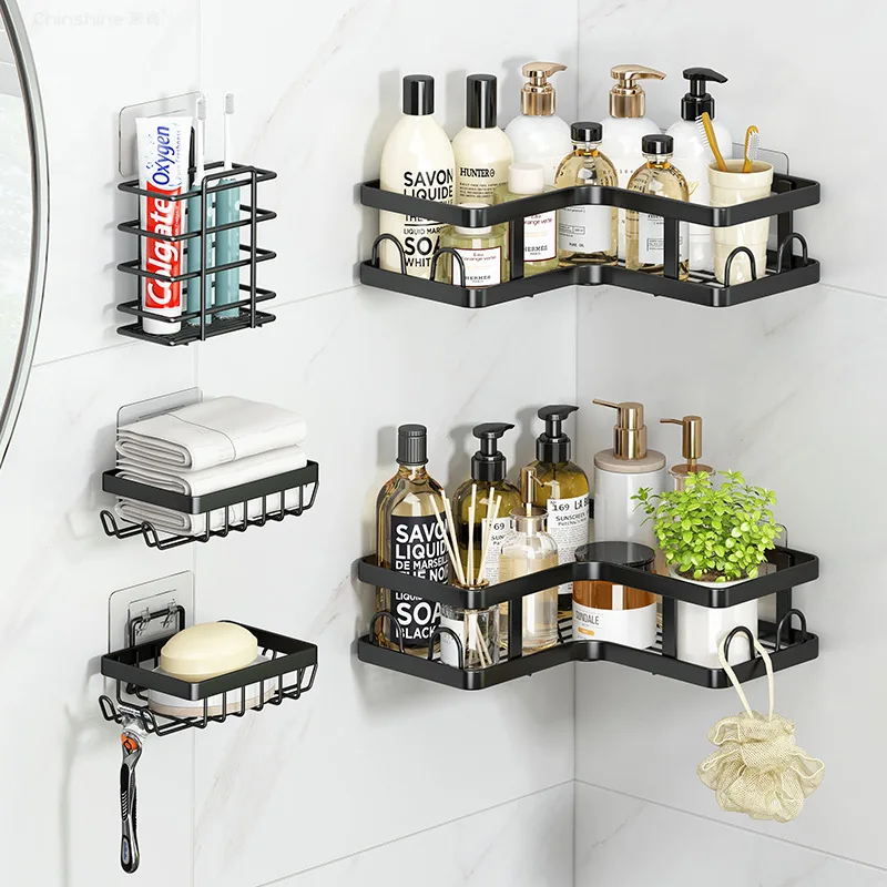 2 Pack Double Tier Wall-Mounted Iron Triangle Storage Shelf Toilet Corner Rack for Bathroom Space-Saving Storage Racks