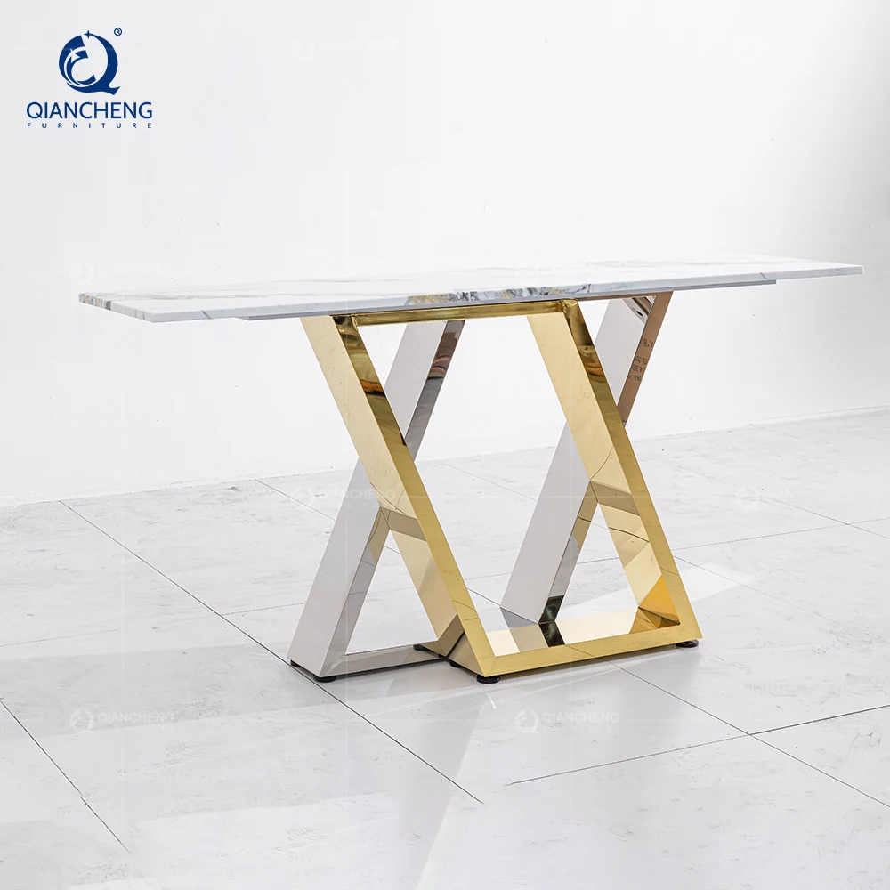 Luxury Hallway Console Table European Design Living Room Furniture Silver Mirrored Stainless Steel Marble Console Table