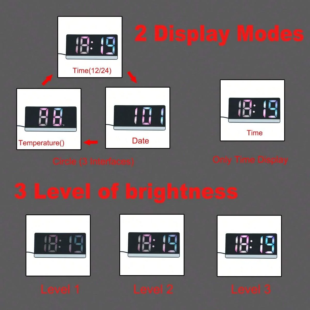 Home Table Large Display Electronic Digital LED Mirror Alarm Clock for Bedroom Office