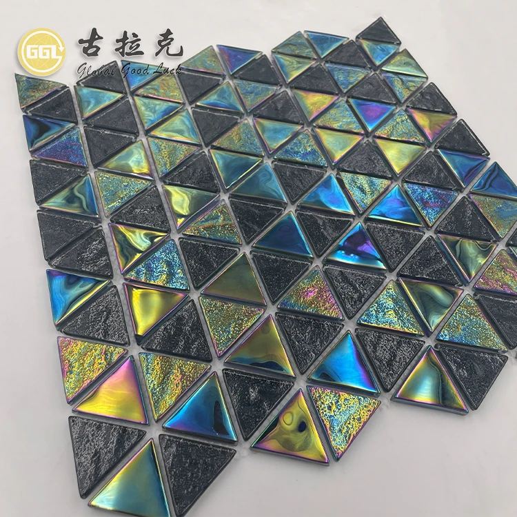 black color shining surface swimming pool tile triangle glass mosaic for decoration