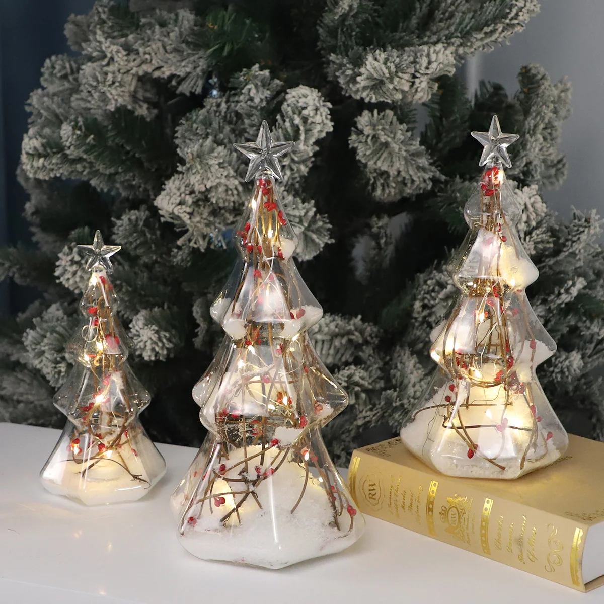 Merry Christmas Glass Mini Trees With Ball Ornaments Christmas Tree Stand and Accessories supplier