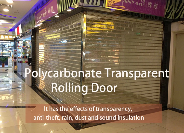 Commercial shopping mall electrical roller up doors automatic polycarbonate transparent rolling shutter door