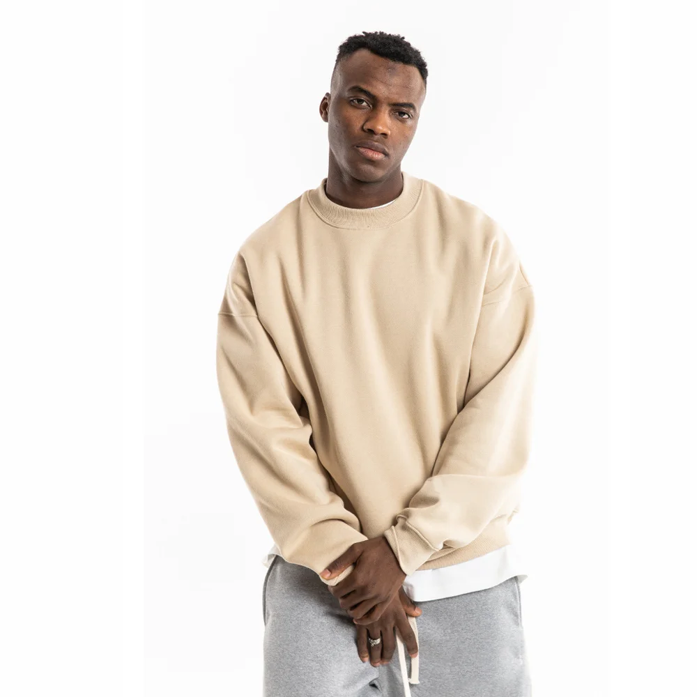 Mens High Quality Drop Shoulder Vintage Crewneck Sweatshirt