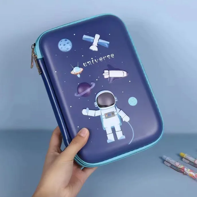 EVA Kids Organizer Bag Rectangle Stationery Box PU Fabric Cartoon Unicorn Dinosaur Shark Pencil Case