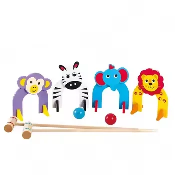 Animal Wooden Clown Croquet Set Outdoor Family Game Garden Yard Wooden Croquet Set Gate Ball Set Outdoor Game