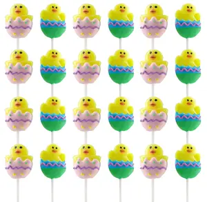 24 Individually Wrapped Hatching Chick Egg Lollipops Cute Easter Basket Stuffers Fruity Suckers for Egg Hunt Candy Dish Coated