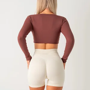 Custom logo Athletic Gym Sportswear Running Yoga Activewear Crop Tops for Women Long Sleeve Twist Crop