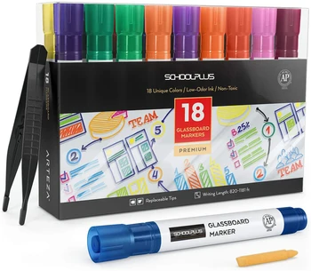 Arteza Dry Erase Markers for Glass Boards Pack of 18, 10 Classic a