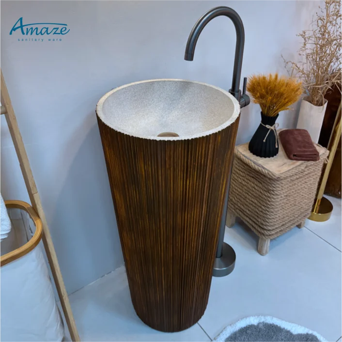 Modern style easy to clean pedestal basin artificial stone household pedestal sinks washbasin hotel floor mounted art basin