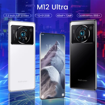 Hot Selling M12 16GB+1TB 7.3 Inch M12 5G NETWORK full Display Android 12 Mobile Cell Smart phone Android Phone