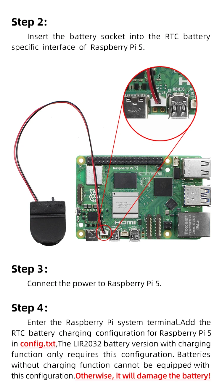 Raspberry Pi 5 Real-time Clock Battery Rtc Battery Powered Jst ...