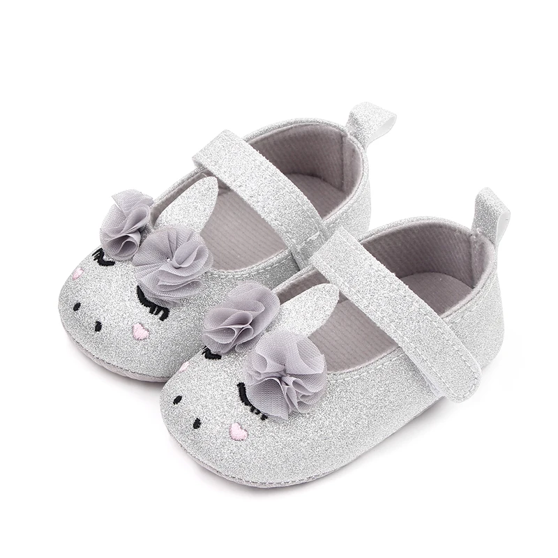 Glitter Cute unicorn Baby Girls Soft Sole Shallow Mouth Cartoon Flower Princess Toddler Shoes manufacture