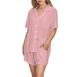 Summer Bamboo Viscose Ladies Pajamas Short Sleeve Lounge Wear Set Custom Pjs Breathable Women's Sleepwear